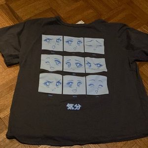 Gray and Blue Anime Girl Face Short Sleeve T-Shirt